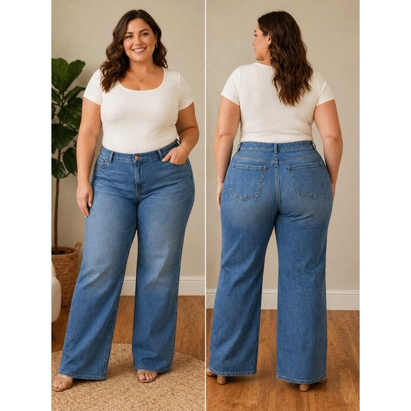 Soft Surroundings Denim - Soft‎ Surroundings XL Wide Leg Pull On Jeans Medium Wash Blue Stretch 2FY34